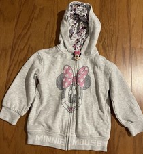 Disney Minnie Mouse Girls Gray Rhinestone Zip Up Hoodie Sweatshirt Size 4