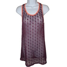 Women's Miken Burgundy Crochet Lace Racer Back Swimsuit Beach Cover-up M
