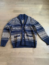 J.Crew Unisex Cardigan Sweater Fair Isle Shawl Neck Button Front Navy Wool