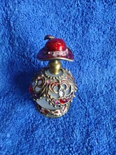 Red Hat Lady Society Cloisonne Perfume Bottle enamel Rhinestones Cowboy Vintage