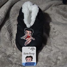 Betty Boop Slip-On Slipper Socks Black White Women's Size 5/6