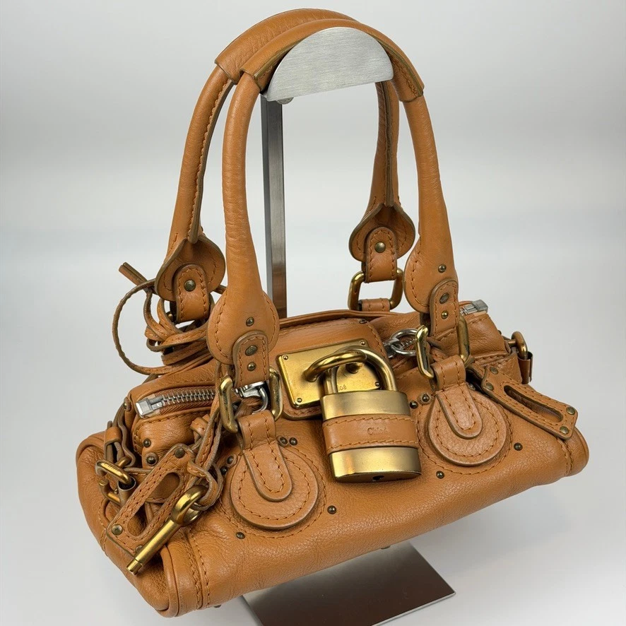 Auth Chloe Mini Paddington Handbag Bag Camel Leather Padlock Brown j62 - Image 2 of 4