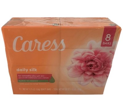 Caress 8 pk Daily Silk Bar Soap White Peach & Orange Blossom Floral Oil Essence