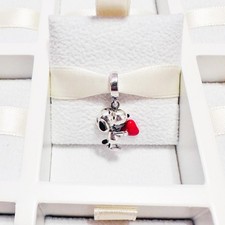925 Sterling Silver Snoopy With Red Heart Dangle Charm Fits Charm Bracelets