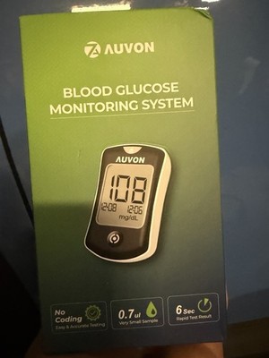 AUVON Digital Glucose Monitoring Kit Black No Coding Rapid Test Result