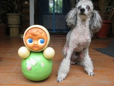 Soviet Vintage Russian Tumbler Celluloid Musical Tumbler Toy Doll , green, USSR