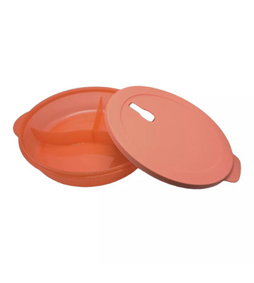 Tupperware Crystal Wave LRG Plus 10'' Divided Plate Dish w/Vented Lid Coral Crush