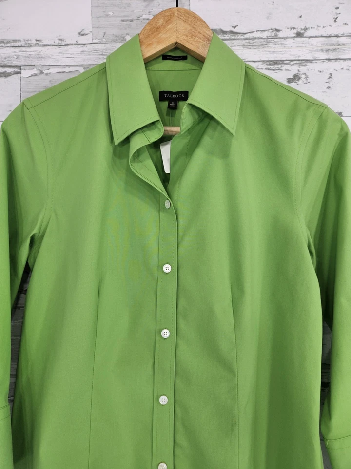 Talbots Womens Size 6 Wrinkle Resistant Green 3/4 Sleeve Button Up Shirt - Image 2 of 4