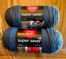 2 Skeins Red Heart Super Saver Acrylic Yarn - Charcoal 364 Yards 7 oz Gray 3950