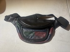 Vintage Leather Patchwork Fanny Pack Waist Bag Multi Color 90s Zip Pockets