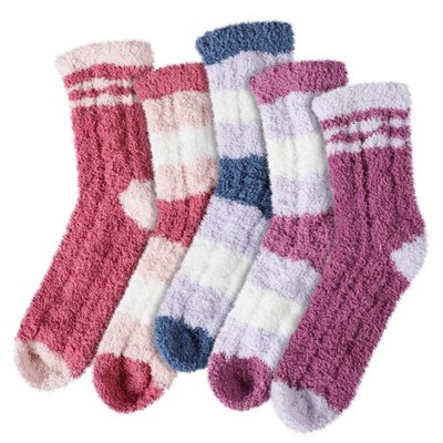 fauson Fuzzy Socks for Women, 5 Pairs Medium-Large, 5 Red/Purple