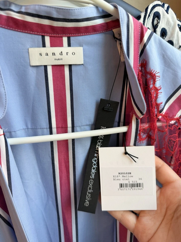 Vestido Sandro envuelto en encaje a rayas R20102E talla 36 Foto 3 de 4