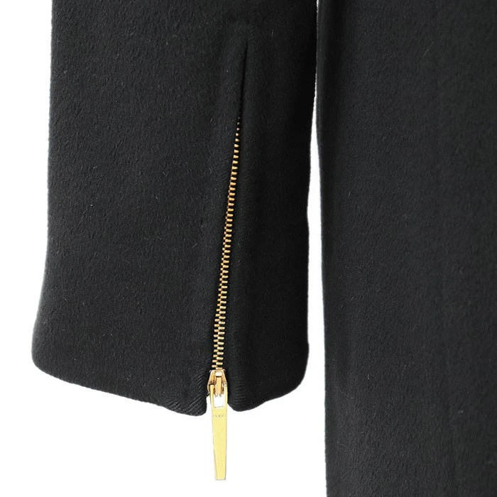 Gucci Cappotto Strain Collare Logo Fodera Cashmere Lana Melton Zip Manica Pelle Se