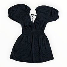 Old Navy Black Cotton Mini Dress Women’s M Puff Sleeve Tie Back Casual Dollcore