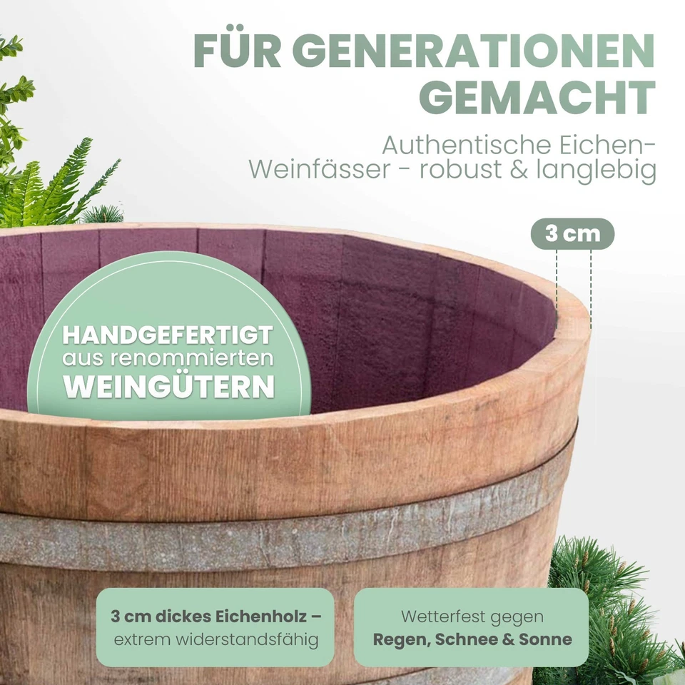 Weinfass Holzfass halbiert Miniteich Pflanzkübel Holz halbes Fass 12 - 100 Liter - Bild 4 von 4