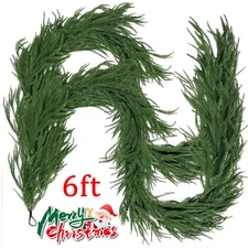 2Pcs Real Touch Norfolk Pine Christmas Garland 6ft Artificial Winter Greenery