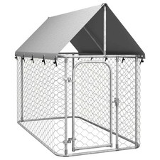 Dog Kennel Silver Galvanized steel, Polyethylene