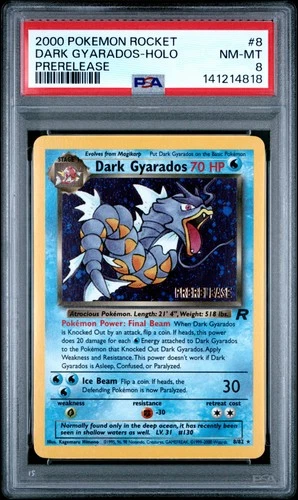 2000 POKEMON ROCKET PRERELEASE #8 DARK GYARADOS-HOLO PSA 8