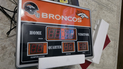 Denver Broncos NFL Football LED Scoreboard Clock - Orange & Black Team Design