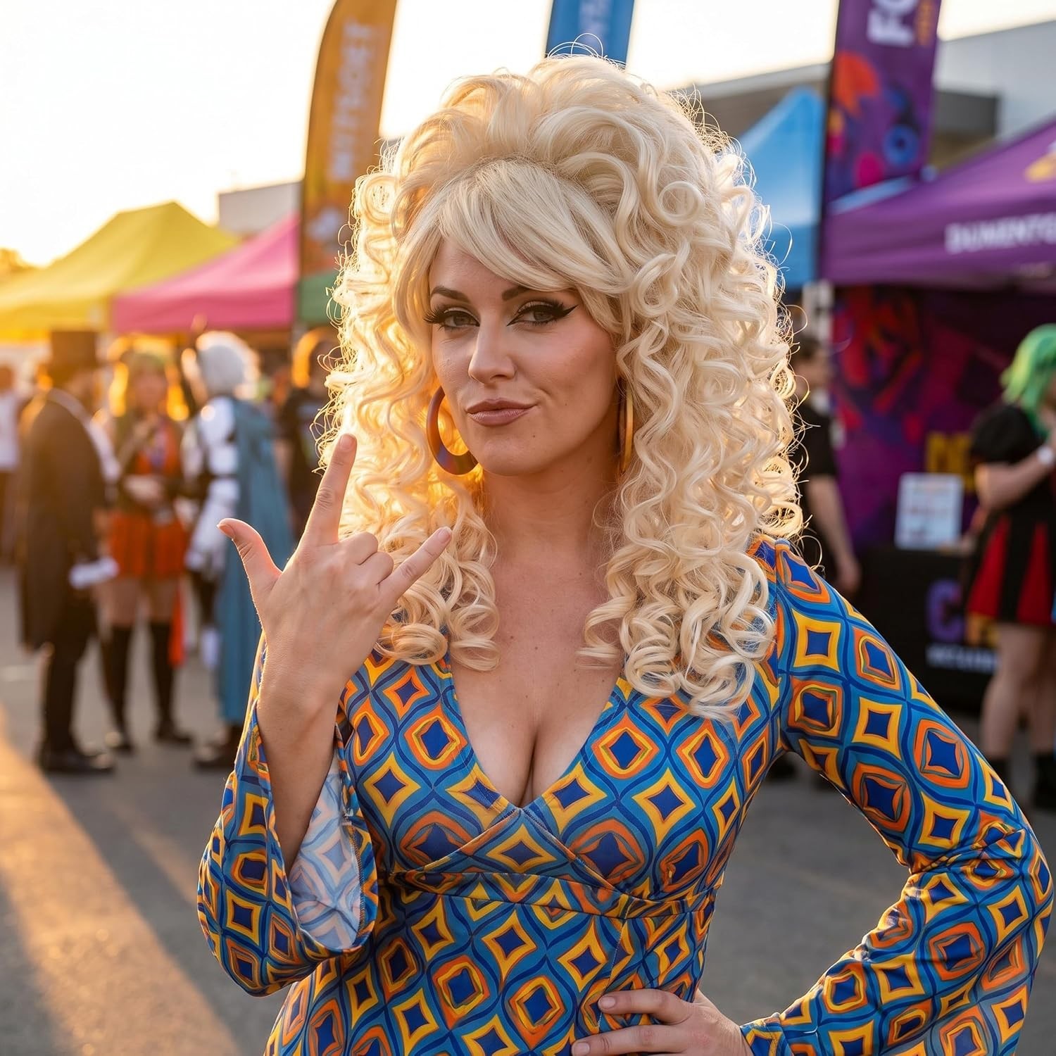 70s 80s Long Curly Blonde Bouffant Costume Wig for Women Dolly Parton hair