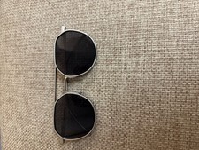 Silver Metal Frame Round Black Tinted Sunglasses Lightweight Classic Men's