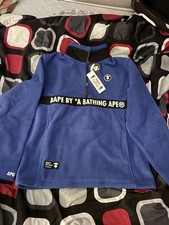 A Bathing Ape Blue Fleece Pullover Sweater Half Zip Logo Embroidered Men's