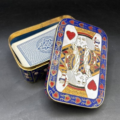 CLOISONNE Spielkartenetui Schmuckschatulle Messing Emaille KÖNIG DER HERZEN Steggröße