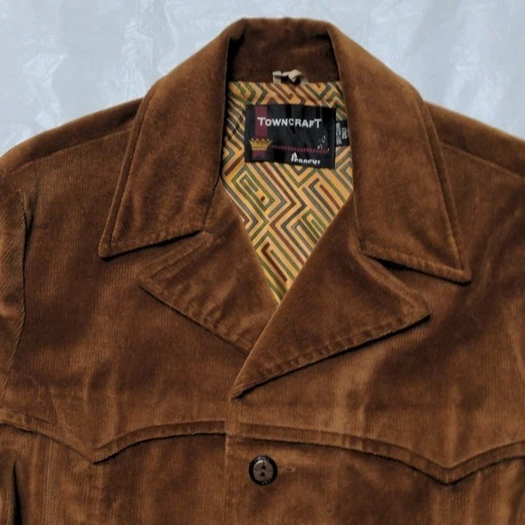Vintage 70s Towncraft Pennys Brown Corduroy Blazer Sport Coat Jacket Sz L - Image 2 of 4