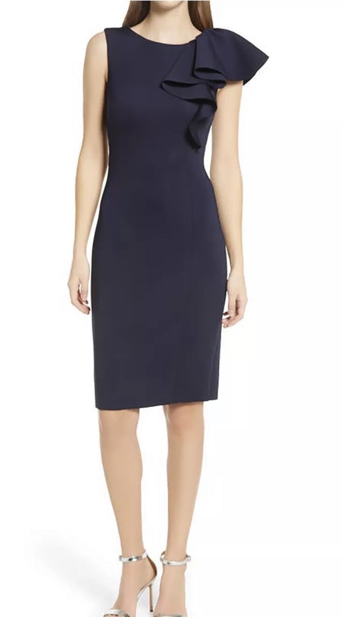 Eliza J Dress Womens 8 Blue One Shoulder Scuba Crepe Cocktaill Party Ruffle  Bow | eBay