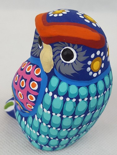 Mexican Clay Pottery Owl Folk Art Hand Painted Small 3"High x 2"Wide - Picture 4 of 14