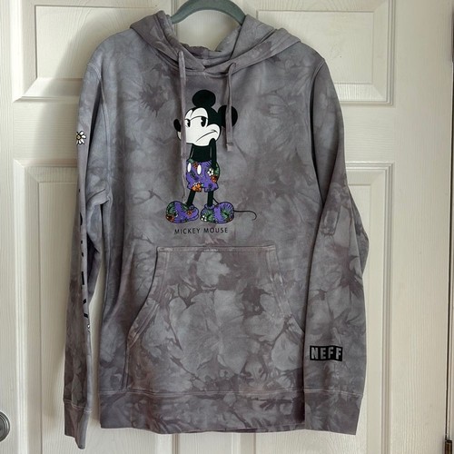 Neff Gray Tie Dye Tropical Mickey Mouse Hoodie Sweatshirt size Small Unisex
