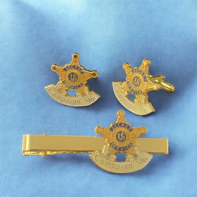 1996 Presidential Campaign Bill Clinton USSS Secret Service Cufflinks & Tie Clip