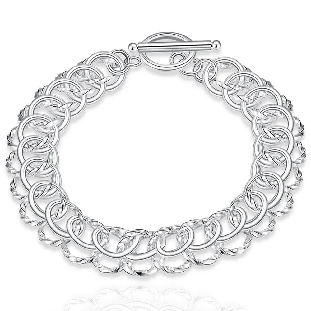 925 Sterling Silver Bracelets Double Row Chain Bracelet Women Men Fine Jewelry