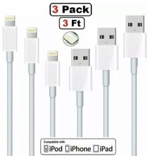 3-PACK 3FT USB Data Charger Cables Cords For Apple iPhone 5 S 6 7 8 X Plus