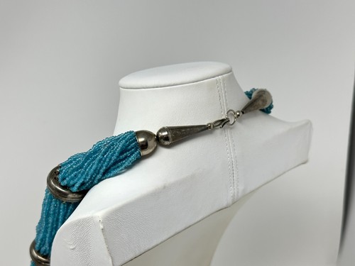 Vintage Silvertone Multi-Strand Blue Glass Seed Bead 28" Necklace - Bild 7 von 13