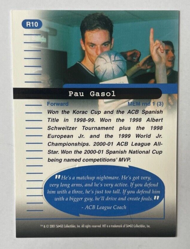 Pau Gasol 2001-02 SAGE Hit Rarefied GOLD RC ROOKIE #R10 Barcelona Spain #'d /500 - Picture 2 of 2