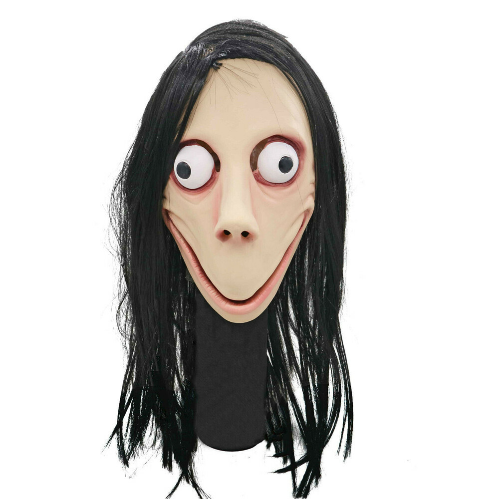 Scary Momo Craze Challenge Games Evil Latex Mask Long Hair Costume