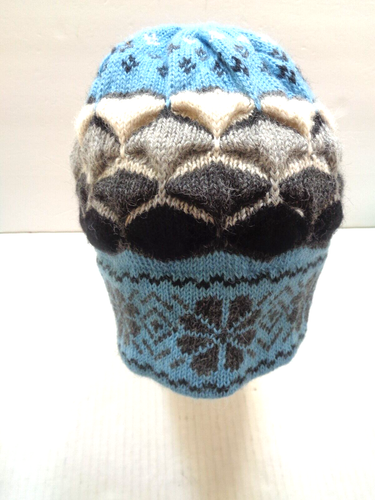 CLASSIC ALPACA TURQUOISE/BLACK/WHITE SNOWFLAKE DESIGN KNITTED CAP/HAT NWT - Picture 7 of 8