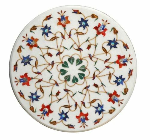 22-inch marble coffee table with semi-precious stone inlay, handcrafted decor