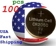 100 pcs CR2050 2050 TopUS LM2050 BR2050 Bulk 3V Lithium Battery