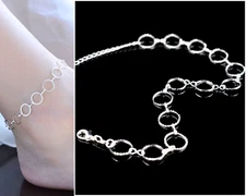 925 Sterling Silver Ankle Bracelet Anklet Hollow Circles Chain Dainty Minimalist