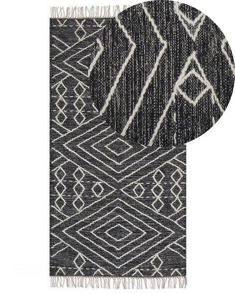 Teppich Baumwolle Schwarz Mit Geometrischem Muster Rechteckig 80X150 Cm Khenifra-image
