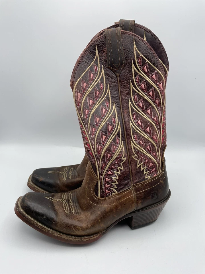 Noble Outfitters Women's Brown Pink Leather Cowboy Western Boots Size US 6.5 R - Image 2 of 4