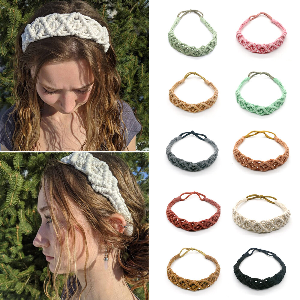 Boho Floral Knit Elastic Cotton Headband Crochet Hairband