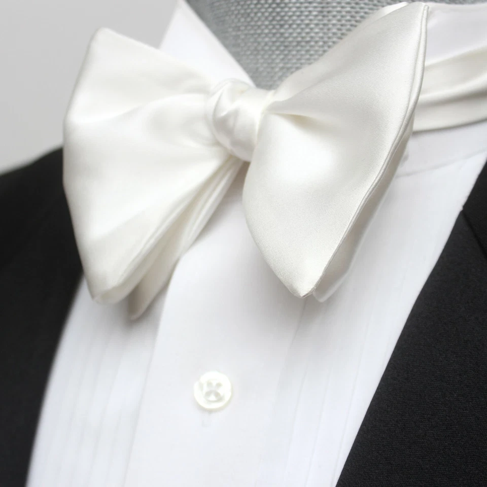 Pajarita grande de seda para hombre Charmeuse blanca 100 % seda S590 Foto 3 de 4