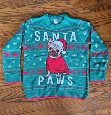 Holiday Time Santa Paws Pug Dog Christmas Sweater Boys Size L 10-12