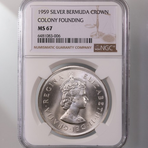 1959 Bermuda Silver Crown Colony Founding NGC Certified MS67 Elizabeth II - Picture 2 of 4