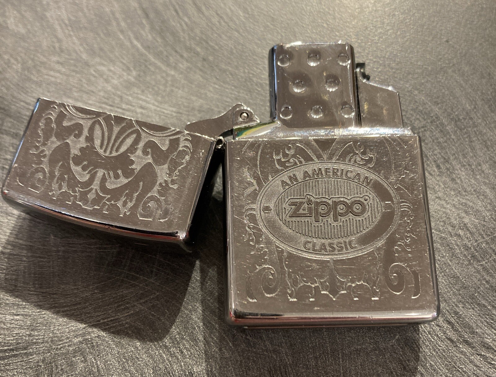 Vintage Zippo An American Classic Lighter Engraved Chrome Butane Zippo