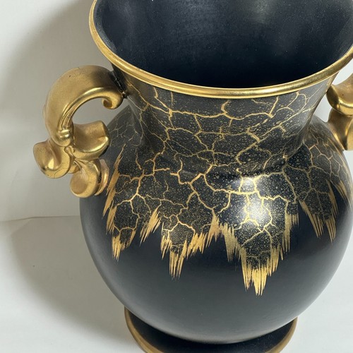 Vintage Vase Schwarz Metallic Gold Keramik Mid Century Germany Zweihenkel - Bild 3 von 13