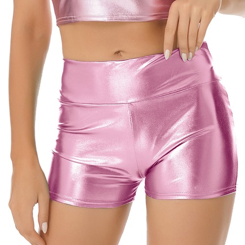 Mujeres Pantalones Cortos Metálicos Brillantes Rave Booty Cintura Alta Festival Pantalones de Danza - Imagen 18 de 91